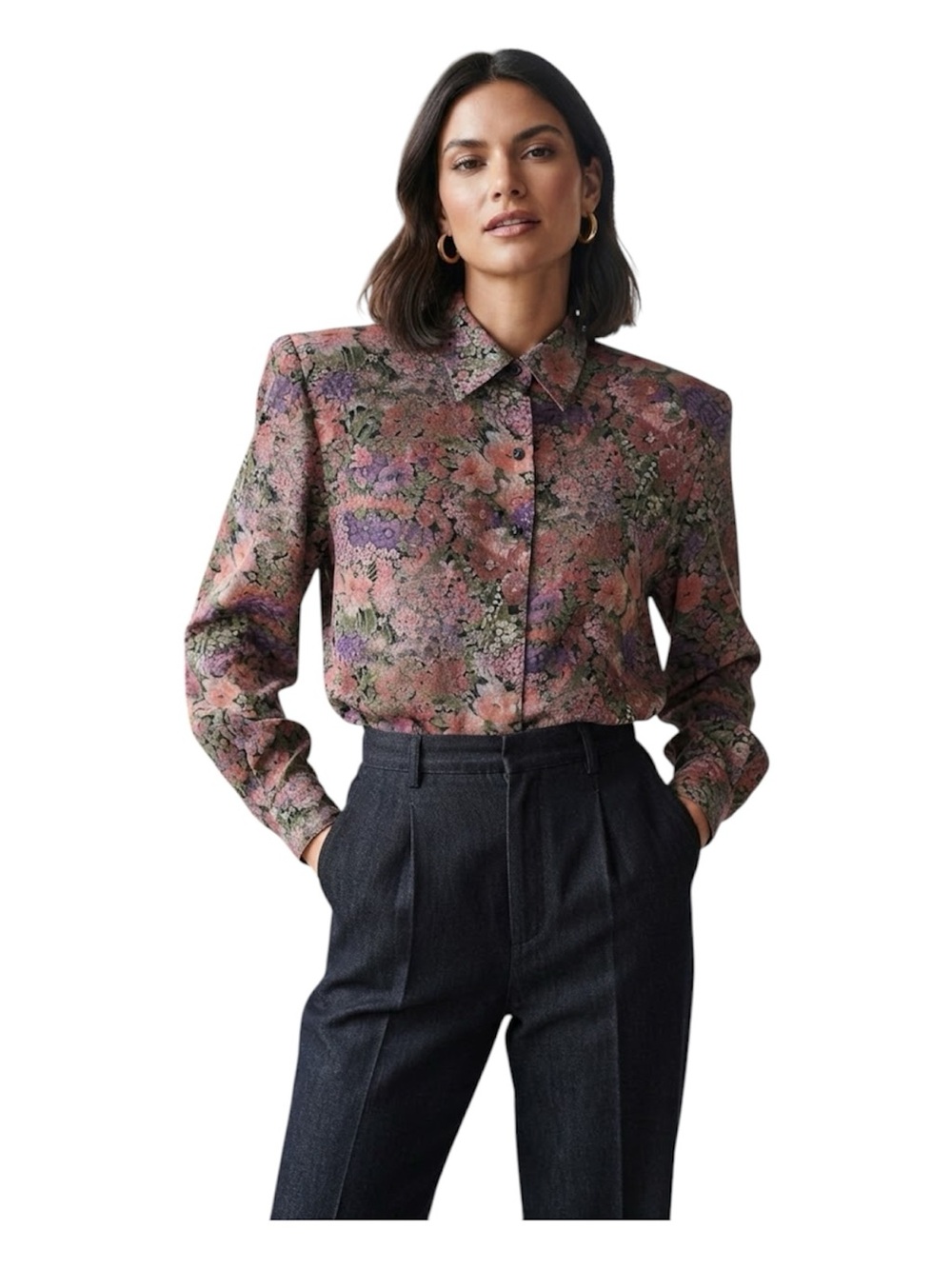 Vintage Daniel Hechter Paris Floral Button-Down Shirt Size Small